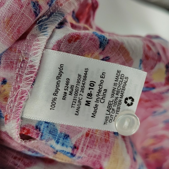 Time & Tru Pink Floral Pullover Blouse Sleeveless Top Button Front NWT Medium - Picture 7 of 8